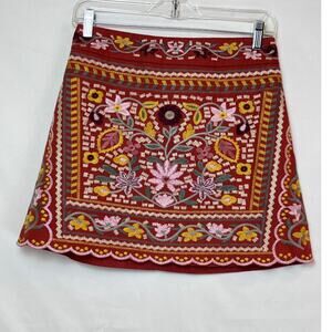 Lulus Rust Floral Embroidered Zip Boho Hippie Chic Skirt - Size Small